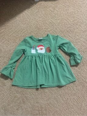 Girls' Green Long-Sleeve Holiday Peplum Top